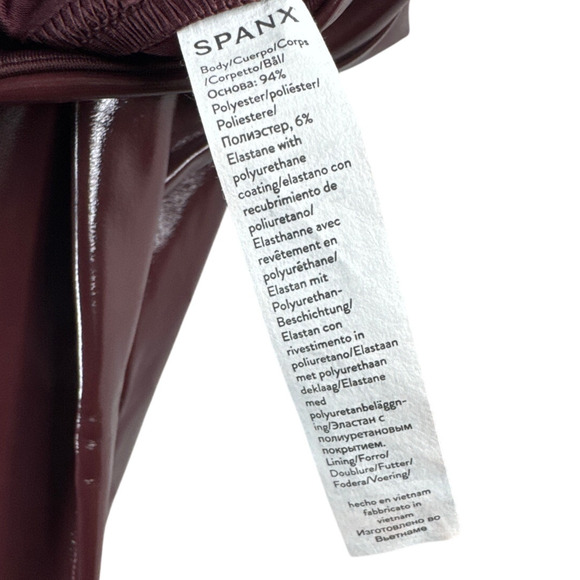 NWT Spanx Faux Patent Leather Burgundy Leggings Women’s Size Small Tall - Picture 10 of 10